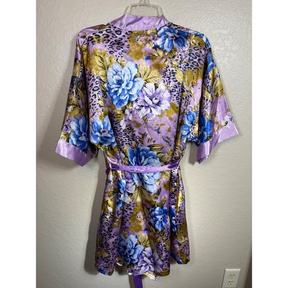 Vintage Set Sante Classics Floral Leopard Print Purple Robe & Slip Set - Size M - Picture 5 of 7